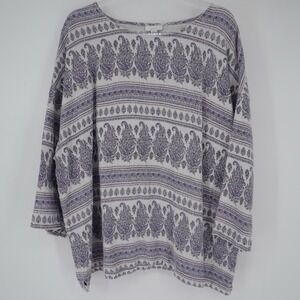 J Jill Pure Jill Top Womans Hemp Cotton Paisley Boxy Coastal Casual Blouse 3X